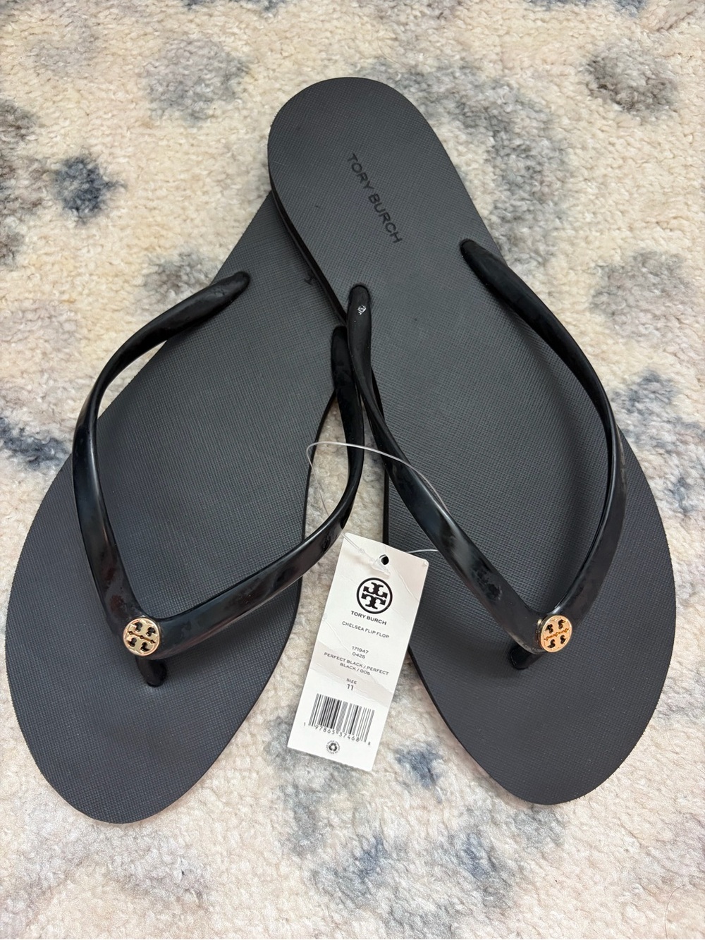 Tory Burch Black Logo Medallion Flip Flop Sandals
